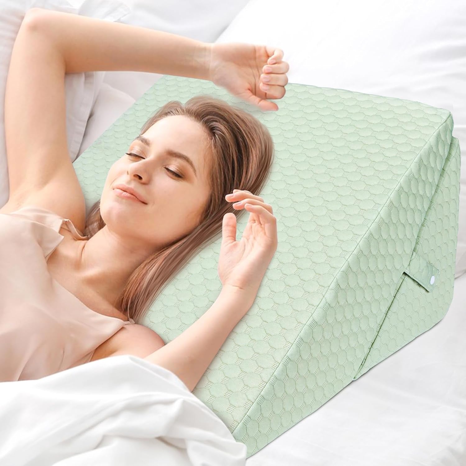 INFANZIA Kilkudde för säng, Hörnkudde, Triangelkudde, Vikbar, Memory Foam, Sömnapné, Acid Reflux, Benhöjning, Läsning, Grön