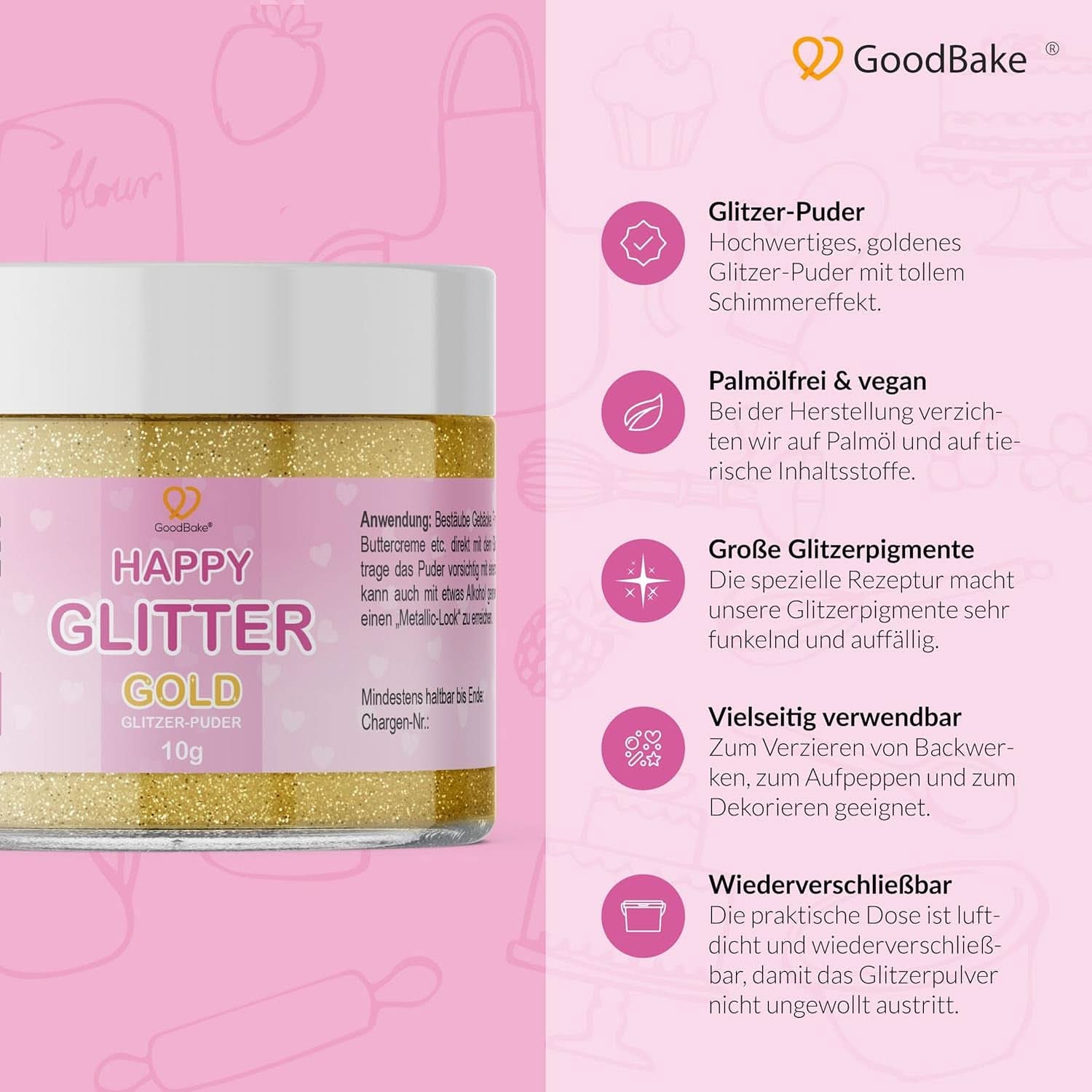 Goodbake Happy Glitter Gold - Ätbart matglitter, 10 gram Glitter Naty Shop