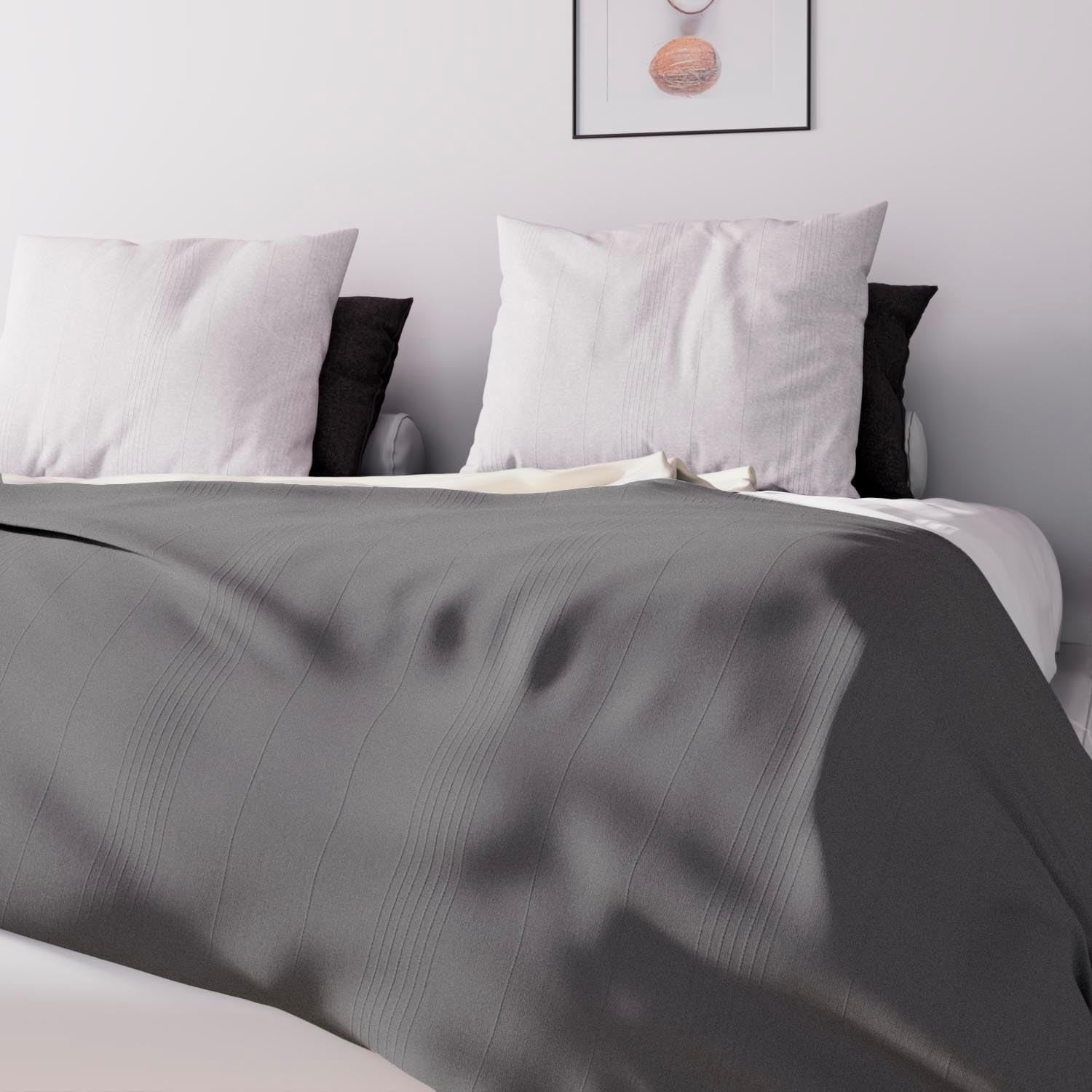 Soleil D'Ocre Adele, Sicksacköverdrag, Slängt från soffan, Polycoton, Grå, 220 X 240 Cm Täcken och täcken Naty Shop