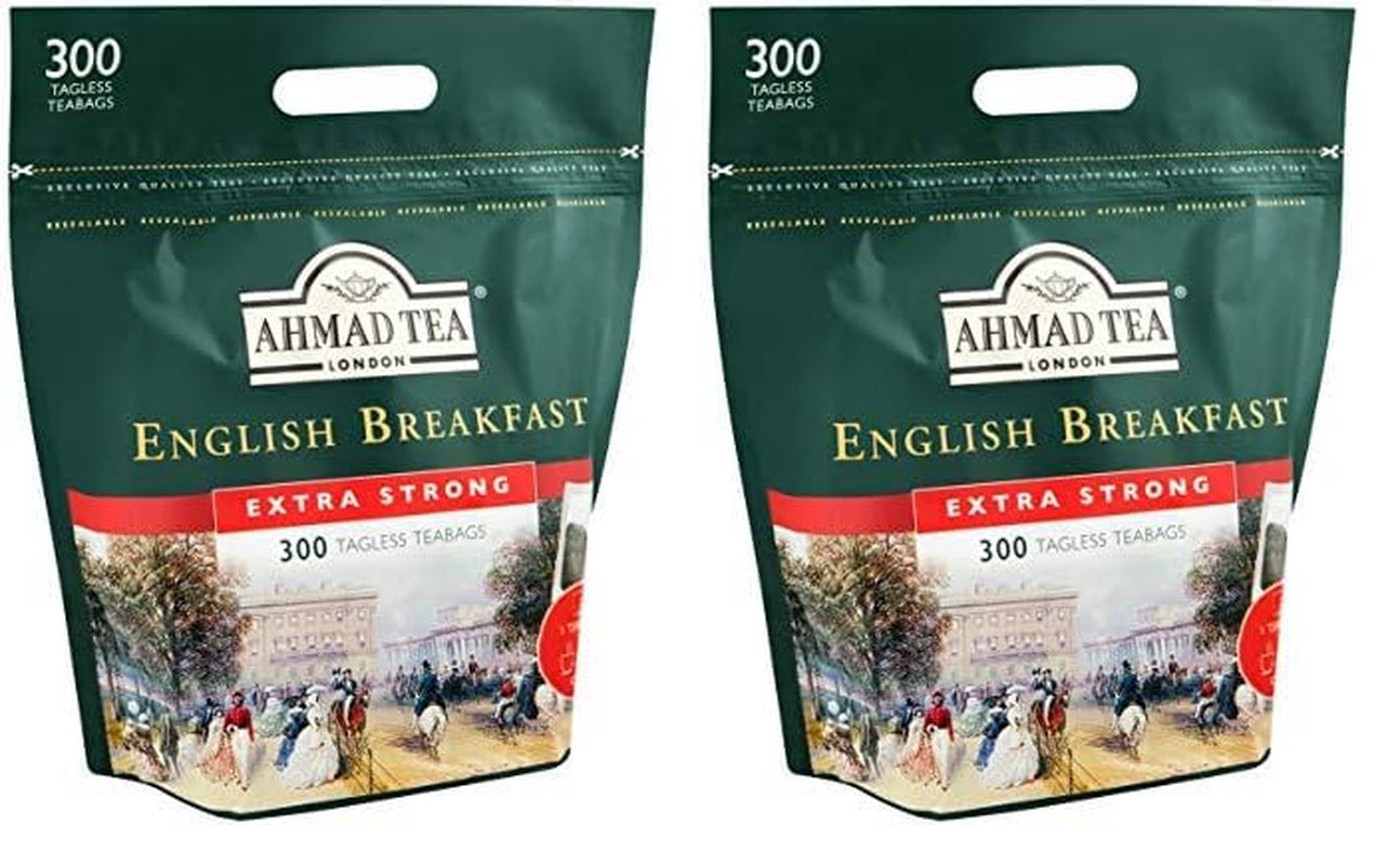Ahmad Tea - Engelsk frukost - Svart frukostte - Assam & Ceylon Tea - Bandlösa engelska tepåsar med 2 g te per portion - Stort paket med 300 tepåsar (2-pack)