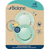 BIOLANE - Rund napp - Extra tunn napp - 6+ månader - Bicolor green - Naturgummi napp - För oral utveckling - Mjuk och bekväm