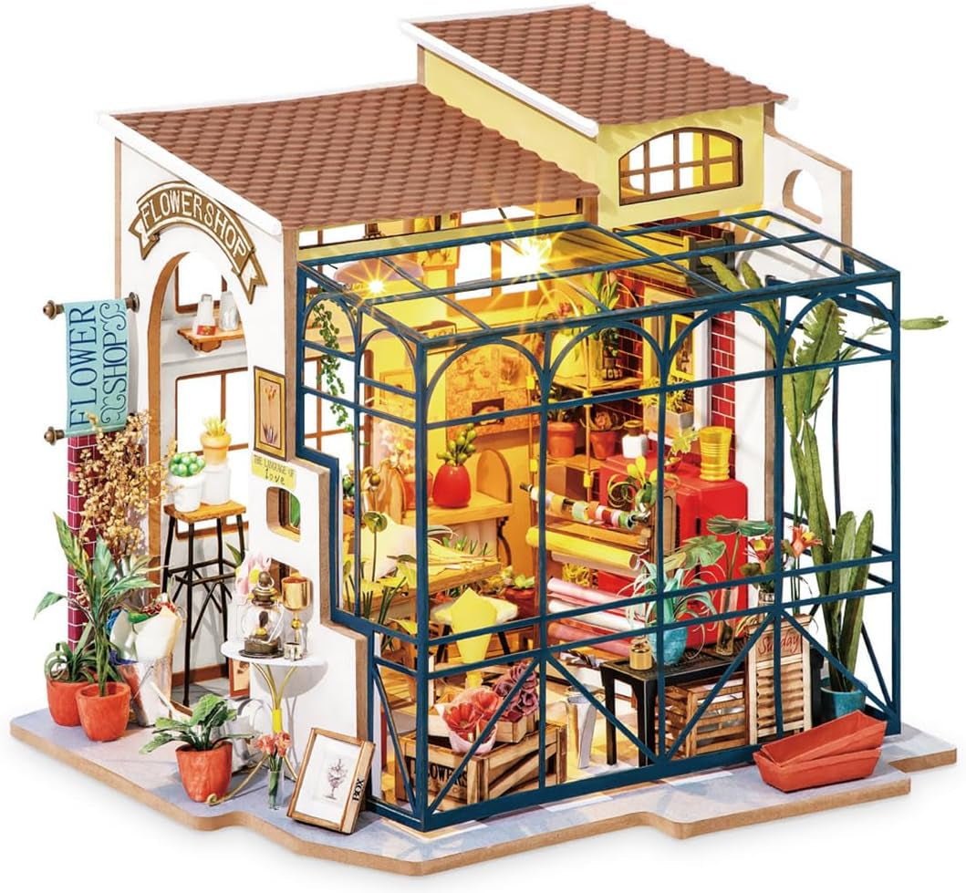 Robotime DG145 Rolife Emily's Flower Shop Miniatyr dockhem Tillverkat av trä, metall, tyg och kartong, Mått: 22 X 15 X 17 Cm, Dockhus Naty Shop Standardtitel