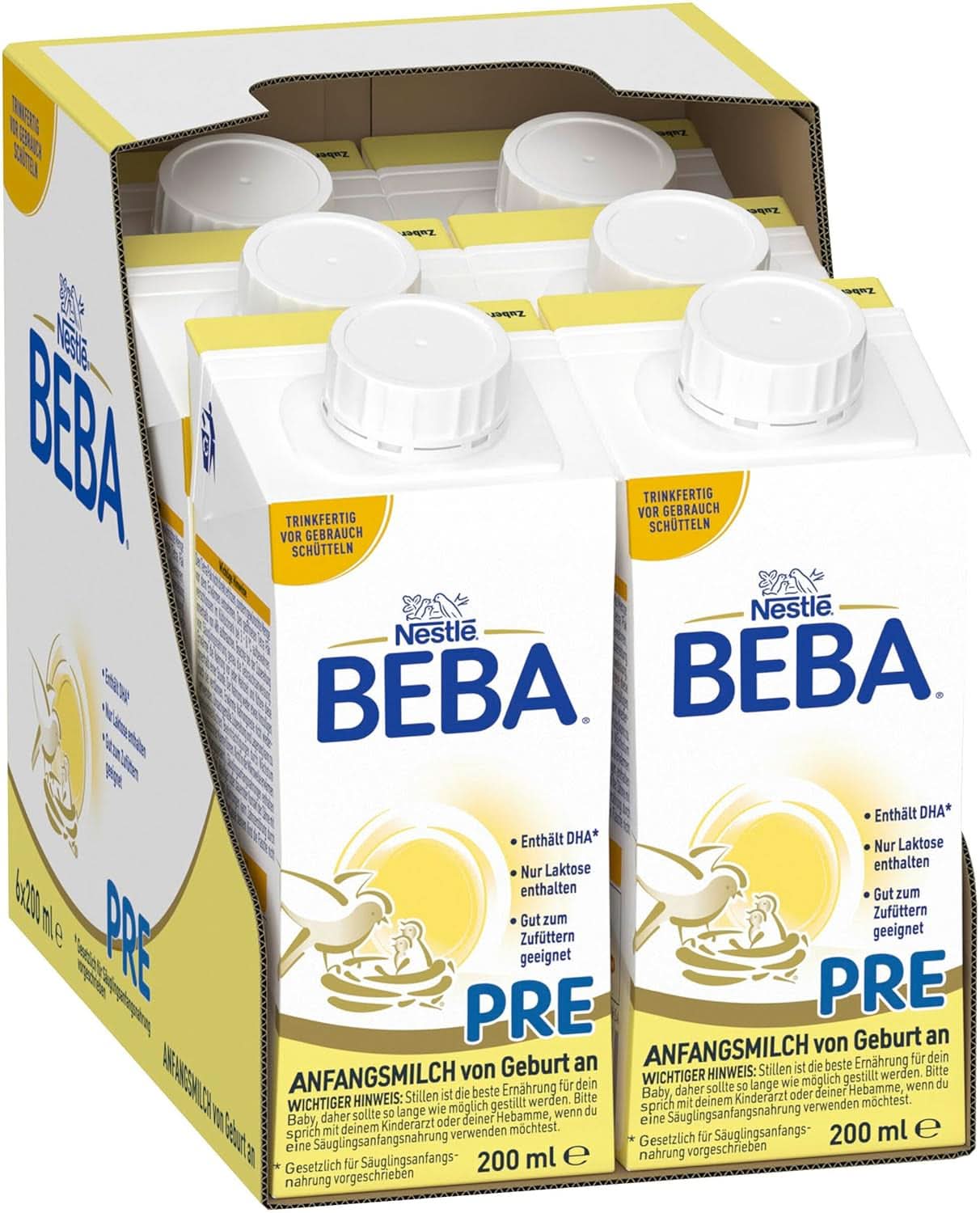 BEBA PRE Initial mjölk från födseln, barnmat med DHA, endast laktos, utan palmolja, förpackning 3 (3 x 800 g) Naty Shop PRE, set 6 x 200 ml 6 x 200 ml