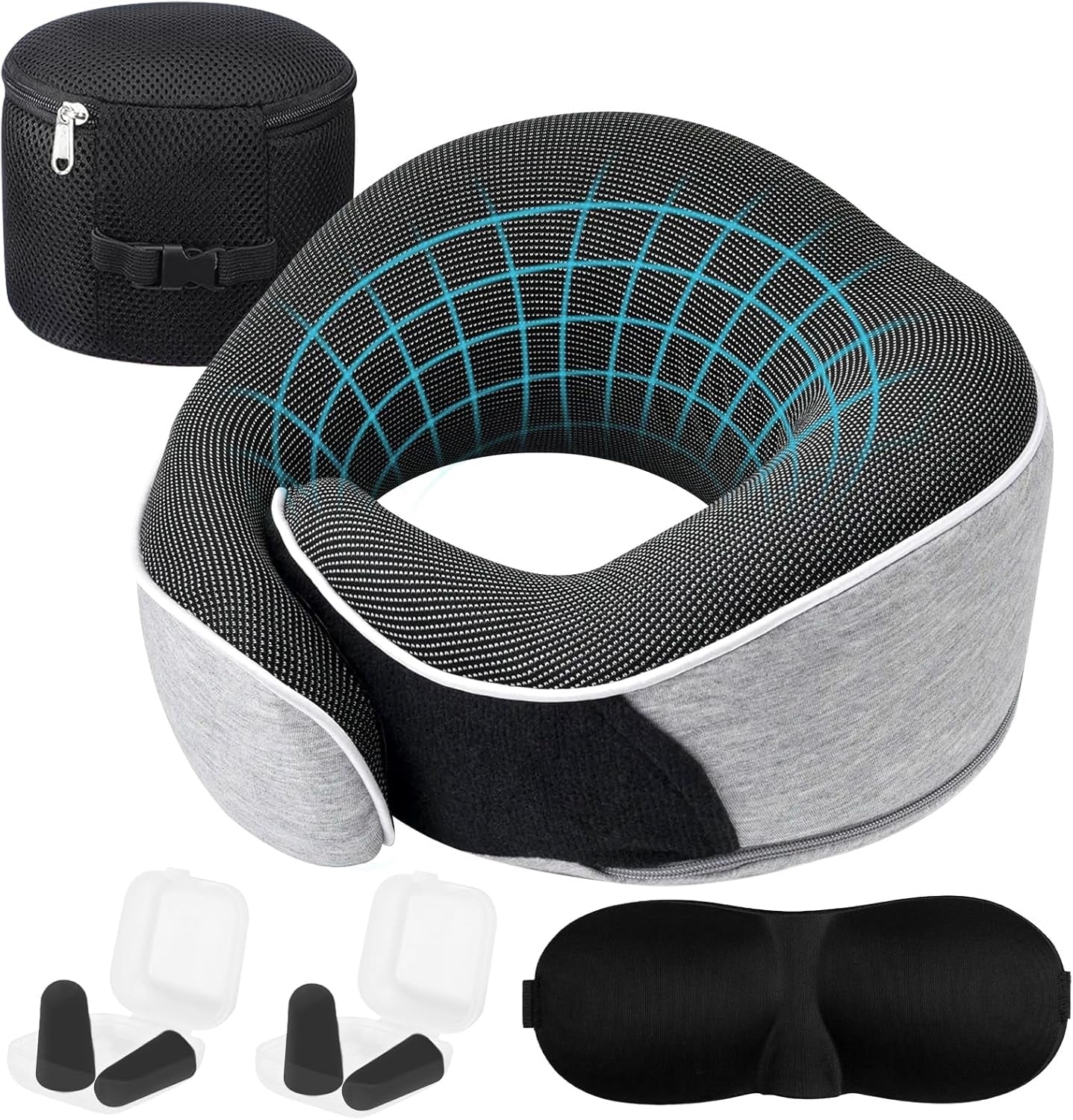 Nackkudde Memory Foam Resekudde Ergonomisk design Memory Foam Nackkudde med ögonmask 2 öronproppar och förvaringsväska Perfekt för att sova på vägen när du reser Naty Shop Cervikala ortopediska kuddar Standardtitel