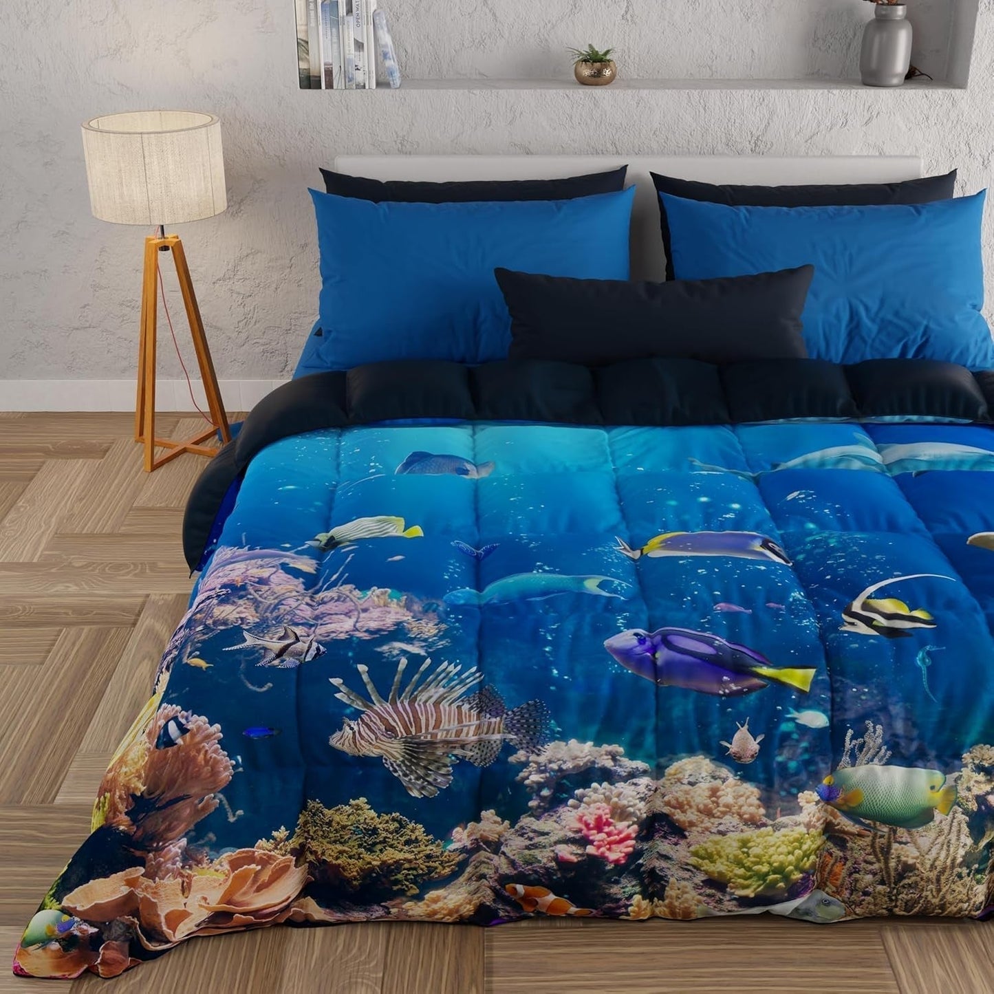 PETTI Artigiani Italiani påslakan för dubbelsäng, 100% Made in Italy, Akvarium Quilts and Quilts Naty Shop