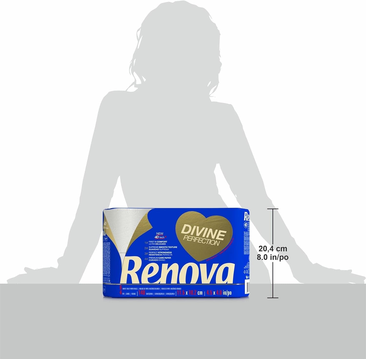 Renova Renova Divine Perfection Toalettpapper, 42 rullar, Premium Toalettpapper, 4 Ply, Ultra Mjukt, Extra Styrka, Tjockt, Mjukt och Absorberande, Fsc-certifierat papper, 4400G