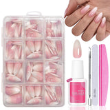 False Nails Set - 240 stycken Franska falska naglar limma på - Rosa Vit Gradient Design Konstgjorda naglar Heltäckande mjuk gel Naturlig och bekväm att bära (rosa mandel)