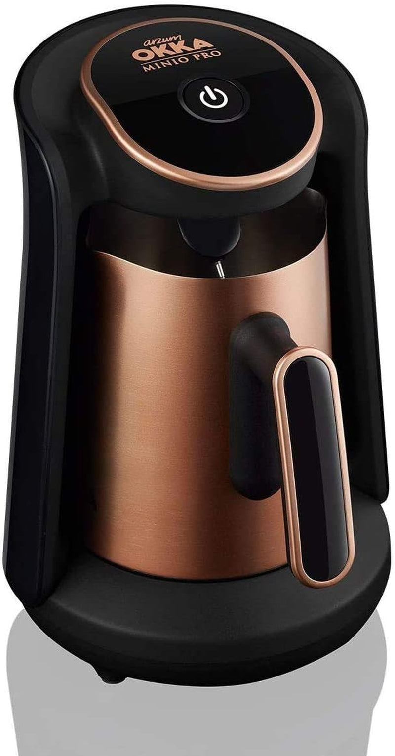 Arzum Okka Minio turkisk kaffebryggare, Moka, 1-4 koppar, 300 ml kanna i rostfritt stål, Spillskydd, Smart Brewing System, Tvättbar kanna, 480W, Koppar
