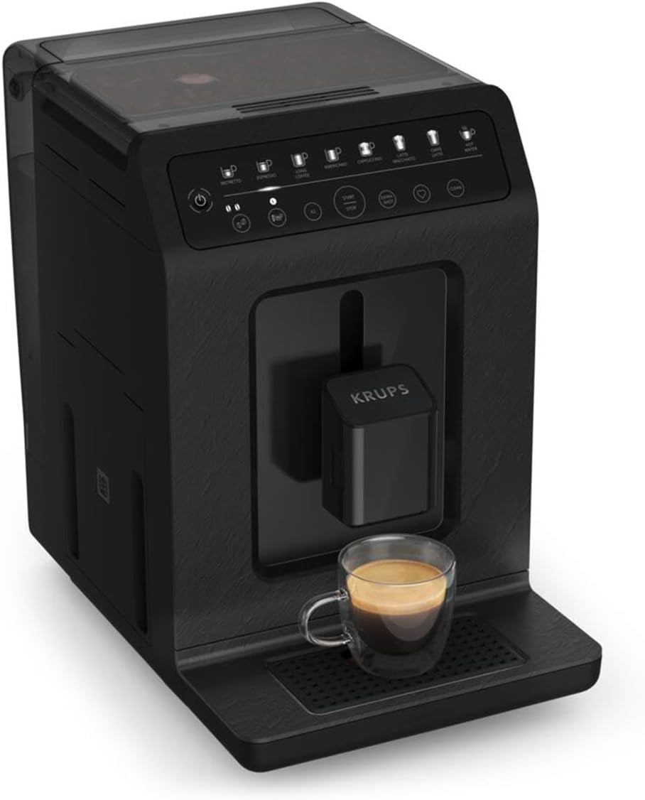 Krups EA897B Evidence ECOdesign automatisk espressomaskin, automatisk espresso- och cappuccinofunktion, Quattro Force-teknik, entrycksmjölkkoppar, 8 förinställningar, mjölksystem, 1450W