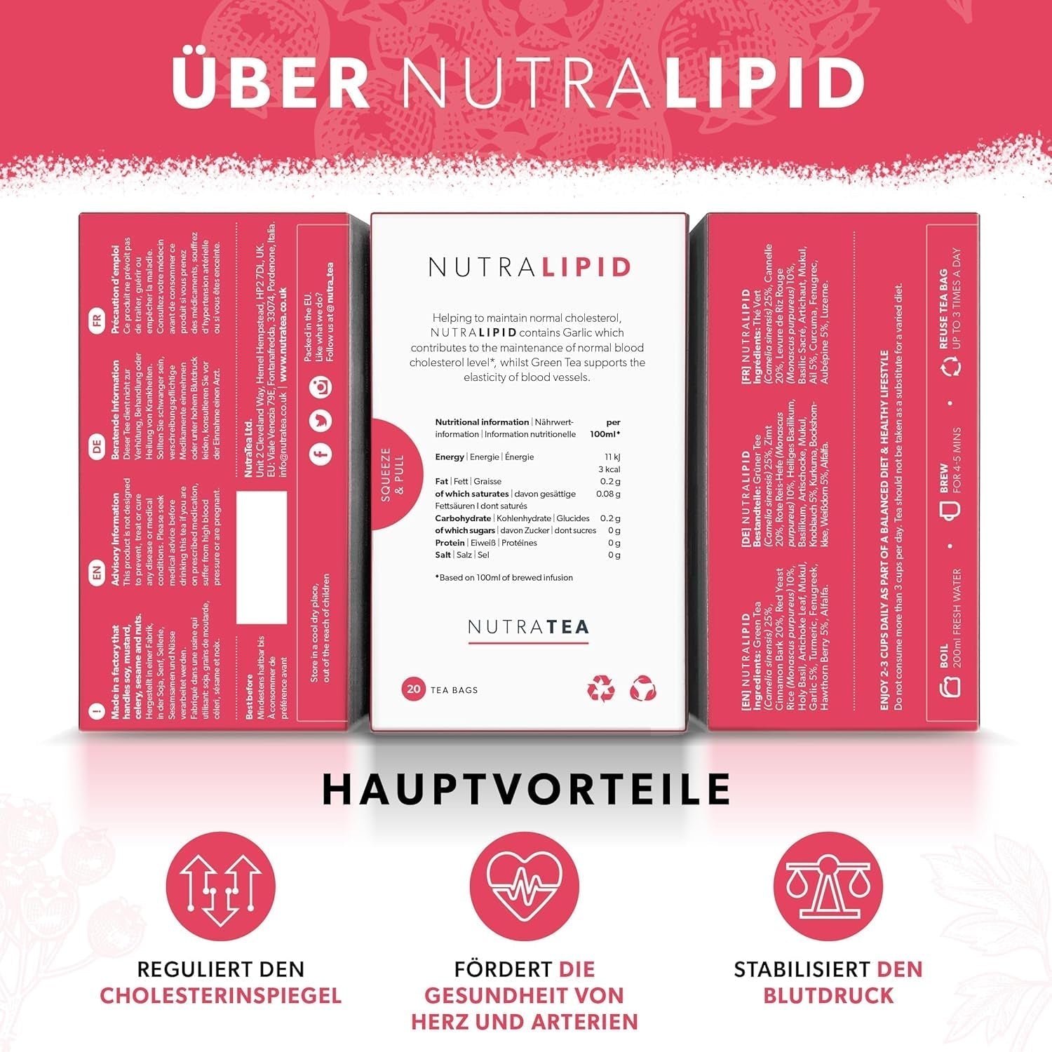 Nutra Tea NUTRALIPID, Blodsockerbalanserande te Hjälper till att upprätthålla blodsockernivåerna, Bantningste Förbättrar ämnesomsättningen och kan dämpa aptiten, 20 återanvändbara tepåsar
