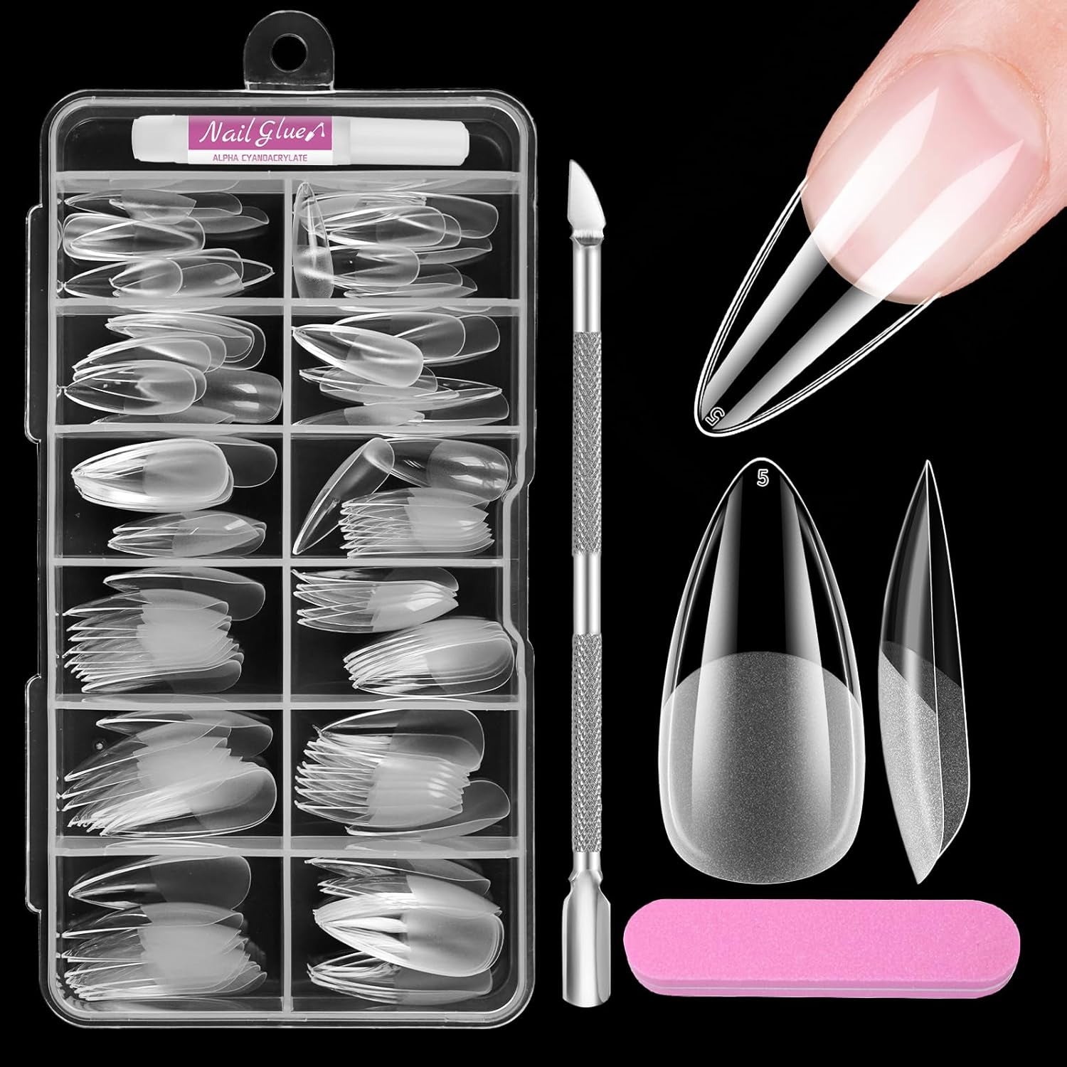 Heltäckande Korta naglar 120st 12 storlekar Korta nageltips för gelnaglar Lim på konstgjorda naglar Lim på nagelfilsset Nagelpolerare Nagelbandsskjutare
