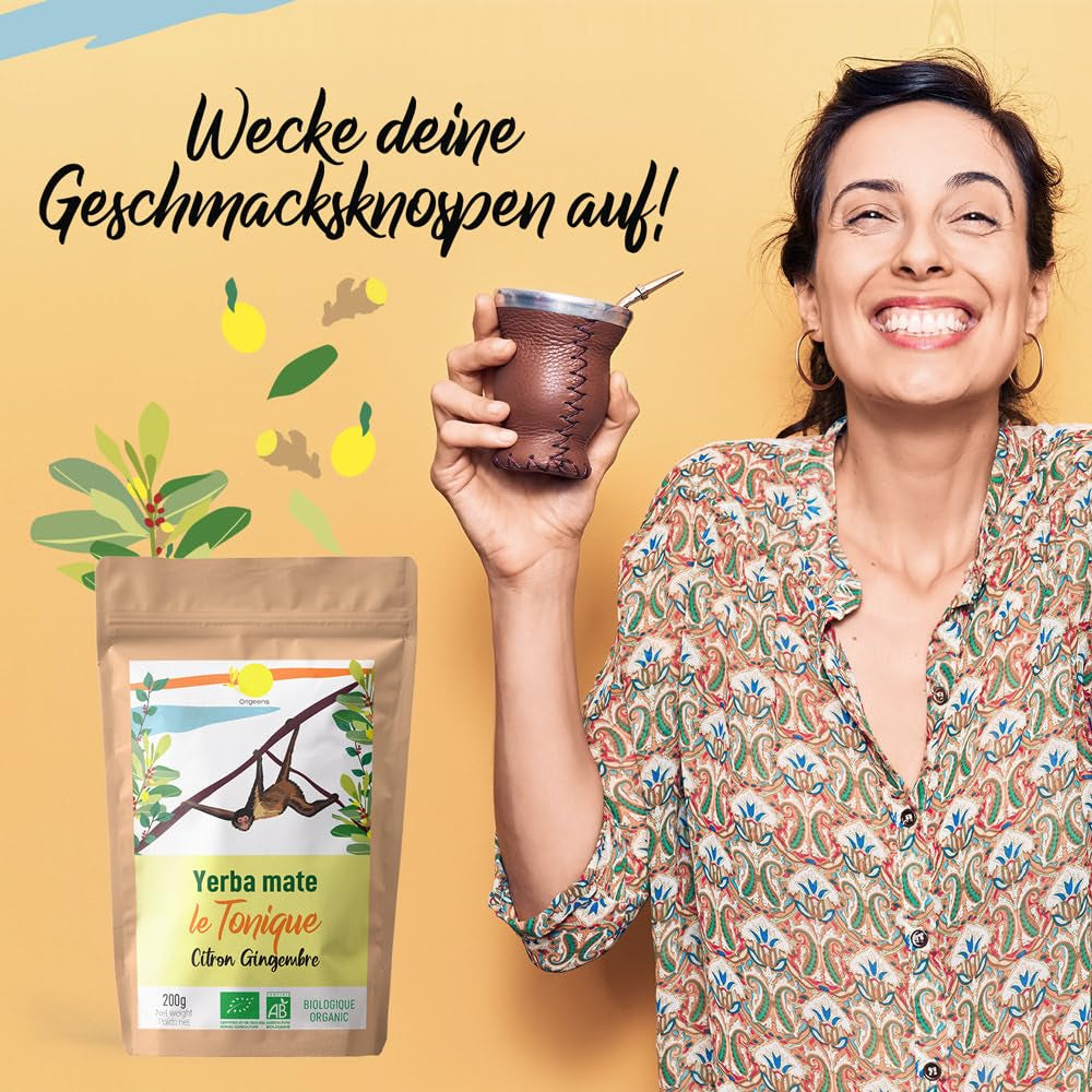 ORIGEENS BIO YERBA MATE MED CITRON OCH INGEFÄRA 200 G - Det energigivande teet I Ekologiskt Yerba Mate-te, orostat, blad, utan stjälkar och damm