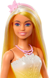 Royal Barbie Doll med snyggt hår med färgglada hårstrån, färgglada accessoarer, gradient gul topp och fjärilskjol, HRR09 Naty Shop Dolls