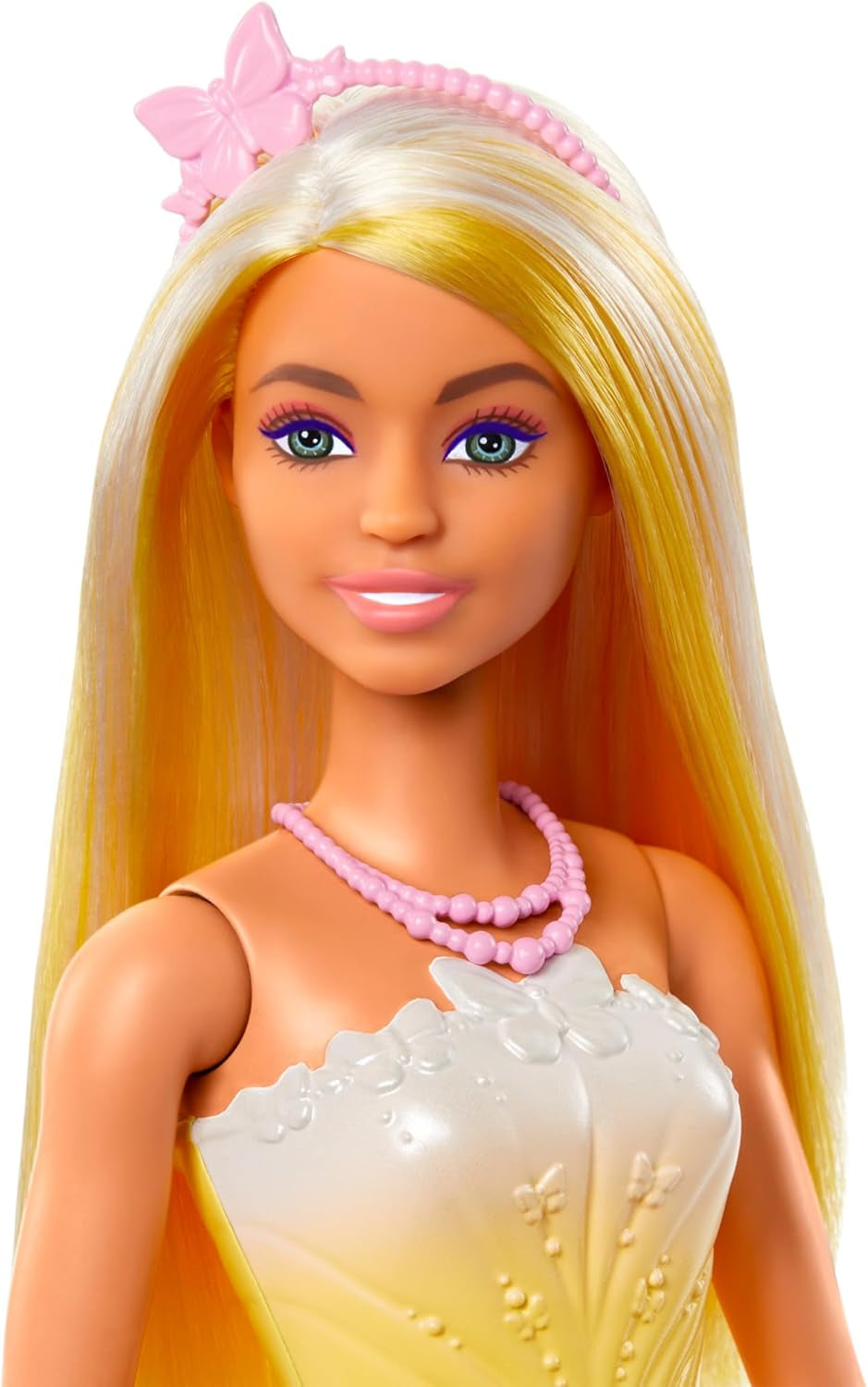 Royal Barbie Doll med snyggt hår med färgglada hårstrån, färgglada accessoarer, gradient gul topp och fjärilskjol, HRR09 Naty Shop Dolls