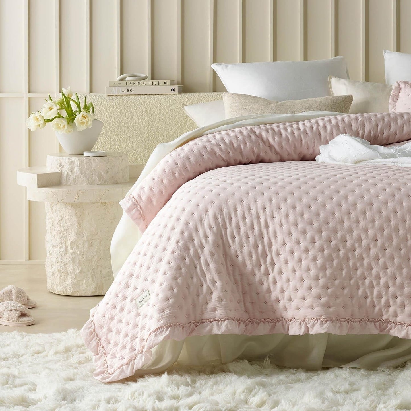 Molly Elegant överkast i puderrosa 170 X 210 cm Överkast mångsidigt som överkast eller soffa Sängfilt för säng och soffa Filtstil Perfekt som överkast Sängar och filtar Besuche den ROOM99-Store Puderrosa 170X210