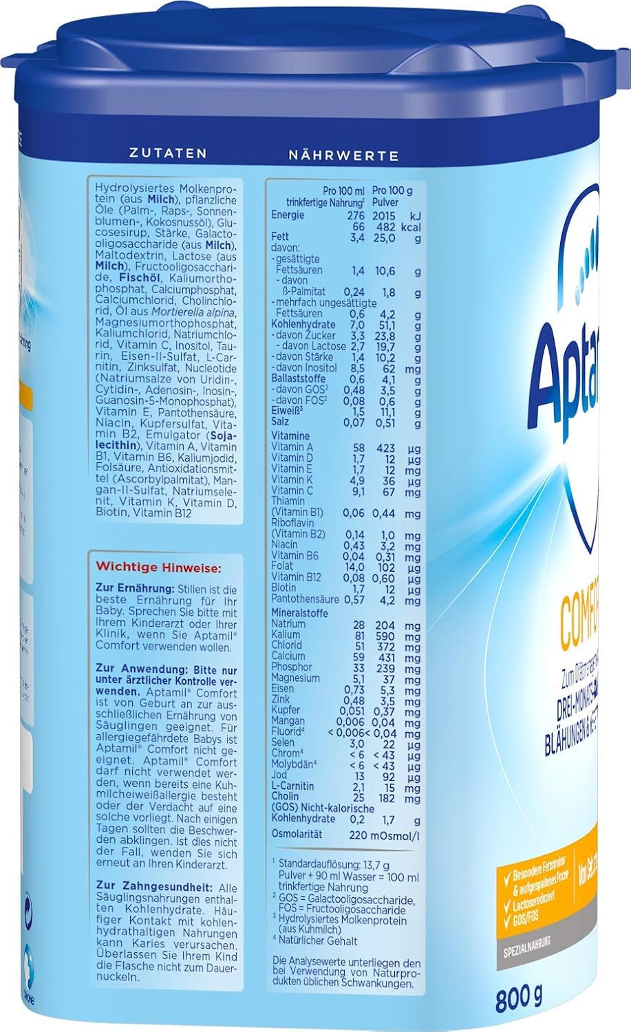 Aptamil Comfort – Specialfoder från födseln, mot kolik, gasbildning och förstoppning, 800 gram Naty Shop