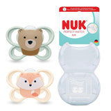 NUK Perfect Match luftnappar för spädbarn | 0-6 månader | Ortodontiska nappar som främjar luftcirkulationen och förhindrar dregling | 95 % acceptans av spädbarn** | Räv/Nalle | Paket om 2