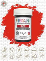 Sugarflair Colourflex Extra Paste matfärg, röd - Ätbar matfärg för smörkräm, choklad, sockerpasta, glasyr, fondant, kakmixar, deg med mera - 25g