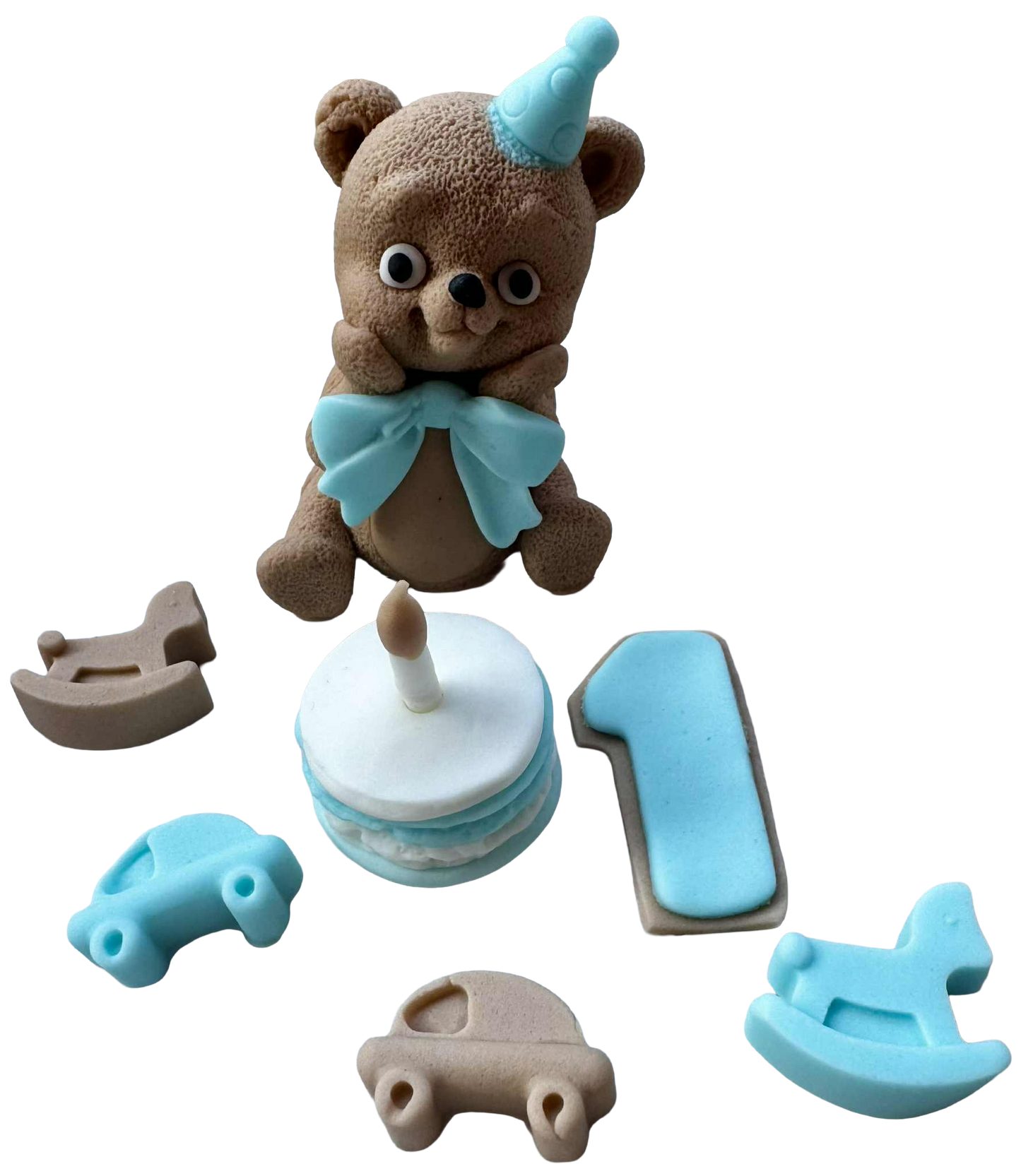 Set med 7 ätbara dekorationer, födelsedagsdekorationer från Sugar Paste Nati Shop
