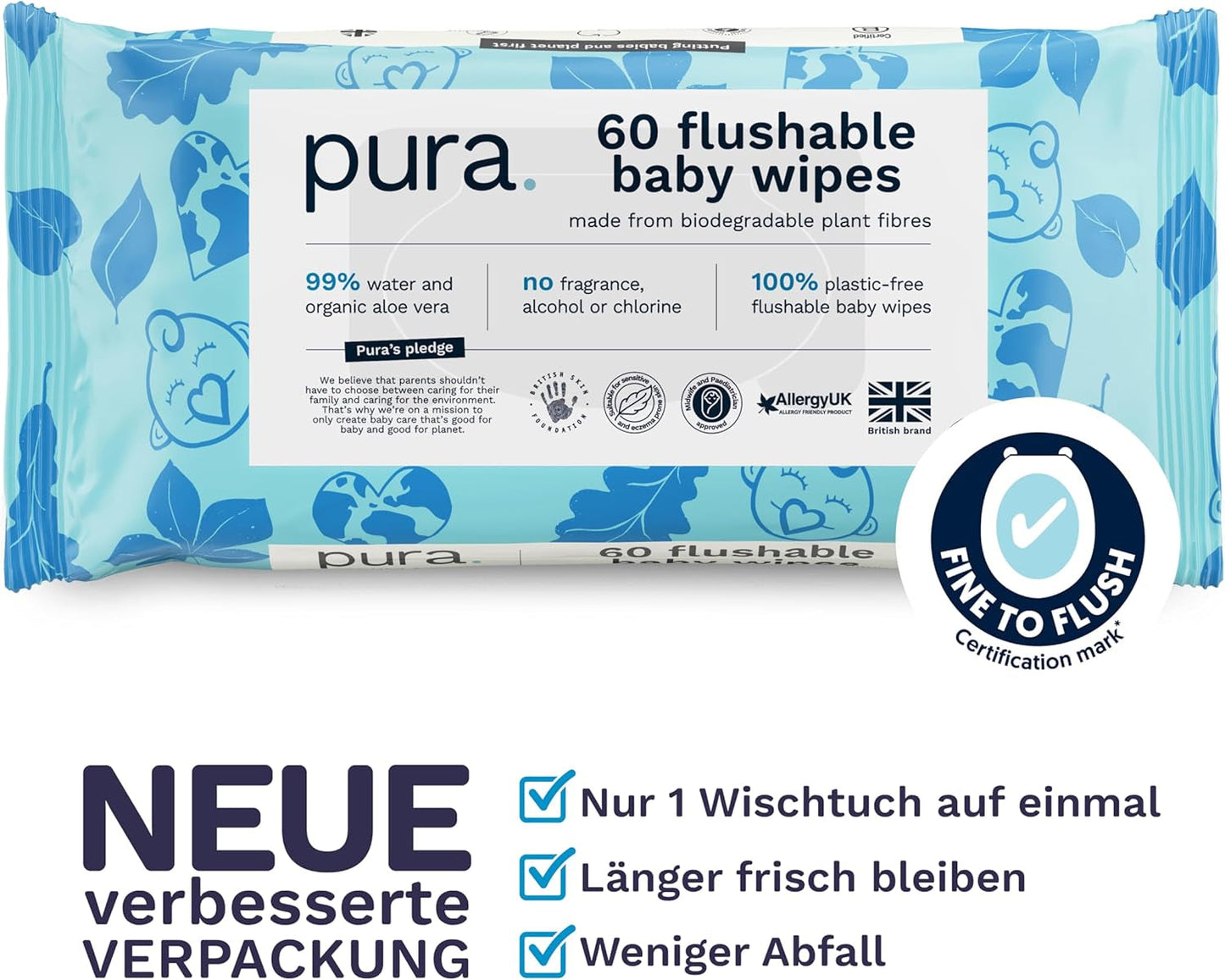 Miljövänliga engångsservetter för känslig babyhud 70 våtservetter (1 förpackning) 99 % vatten 100 % plastfri för känslig hud Eksembenägen nyfödd biologiskt nedbrytbar vegan