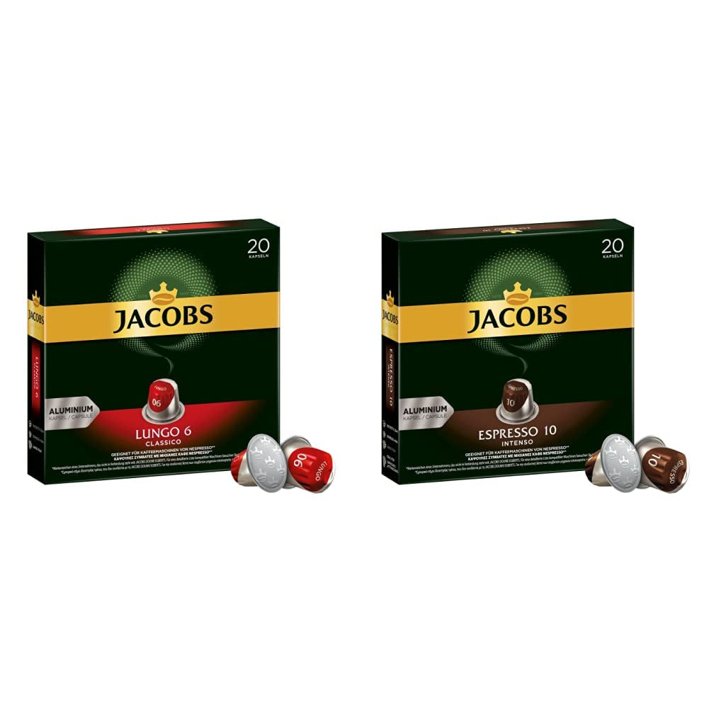 Kaffeekapseln Lungo Classico, Intensität 6 av 12, 10 x 20 Getränke & Kaffeekapseln Espresso Intenso, Intensität 10 av 12, 200 Nespresso®* kompatibel Kapseln, 10 x 20 Getränke
