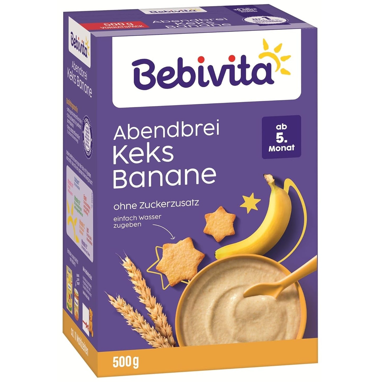 Kvällsgröt med kex och bananer (4x500g), mjölkgröt från 5 månader, utan tillsatt socker, med värdefulla mineraler och vitaminer, mycket mättande