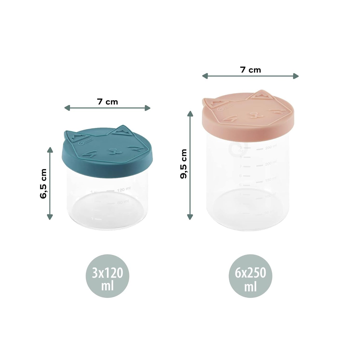Babymoov ISY BOWLS barnmatsbehållare av robust, temperaturbeständigt glas - för förvaring/frysning av barnmat, 6x 250ml + 3x 120ml Matförvaringslådor Naty Shop