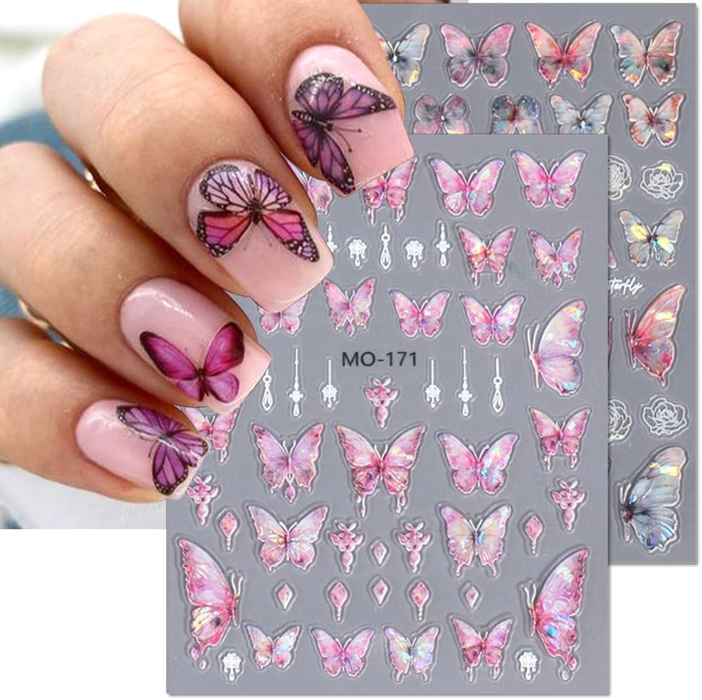 5D präglade nagelklistermärken för fjärilar självhäftande fjärilar nageldekoration klistermärken aurora fjäril nagelkonst klistermärken nageltillbehör design fjärils nagel klistermärken nagelkonst klistermärken