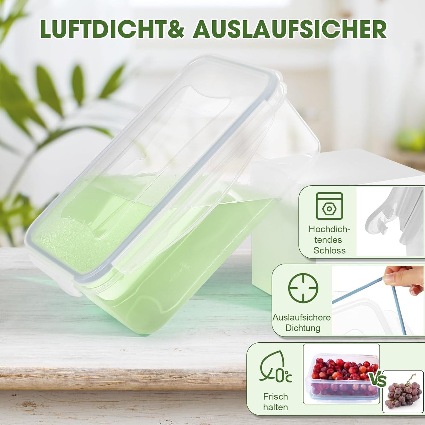 YASHE Matförvaringsburk med lock, 12-delad plastförvaringsburksats, BPA-fri, 100 % läckagesäker, stapelbar, klara matförvaringslådor Naty Shop