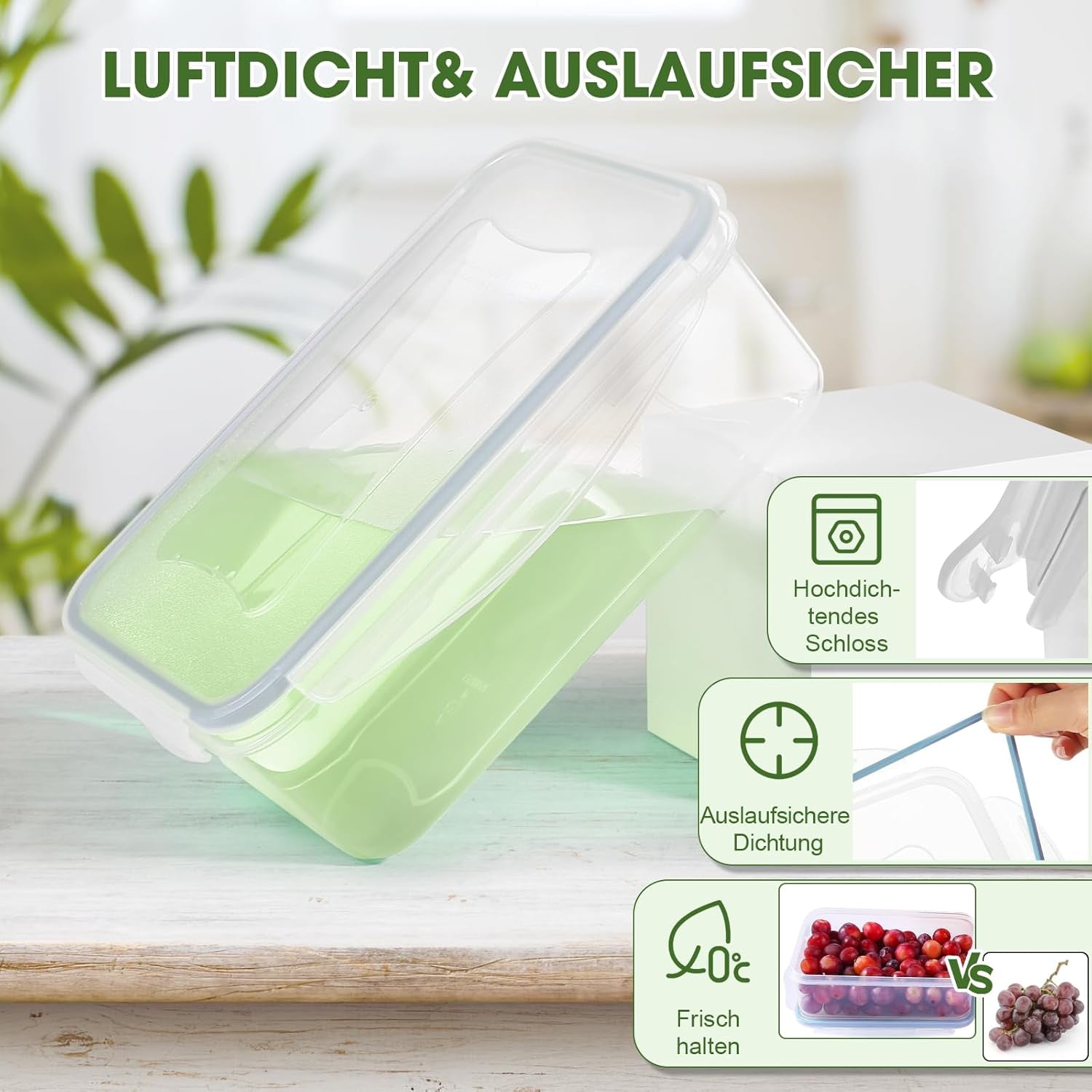YASHE Matförvaringsburk med lock, 12-delad plastförvaringsburksats, BPA-fri, 100 % läckagesäker, stapelbar, klara matförvaringslådor Naty Shop