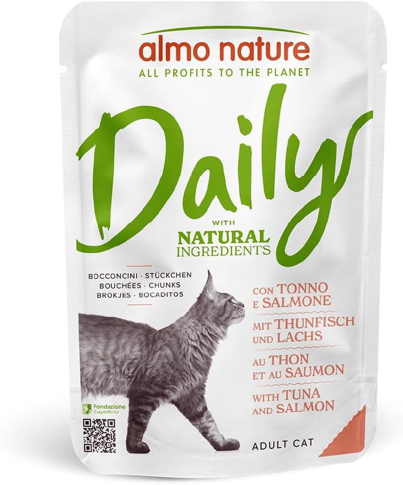 Almo Nature Daily - Våtfoder för katter - Tonfisk och lax - 70g, förpackning om 30