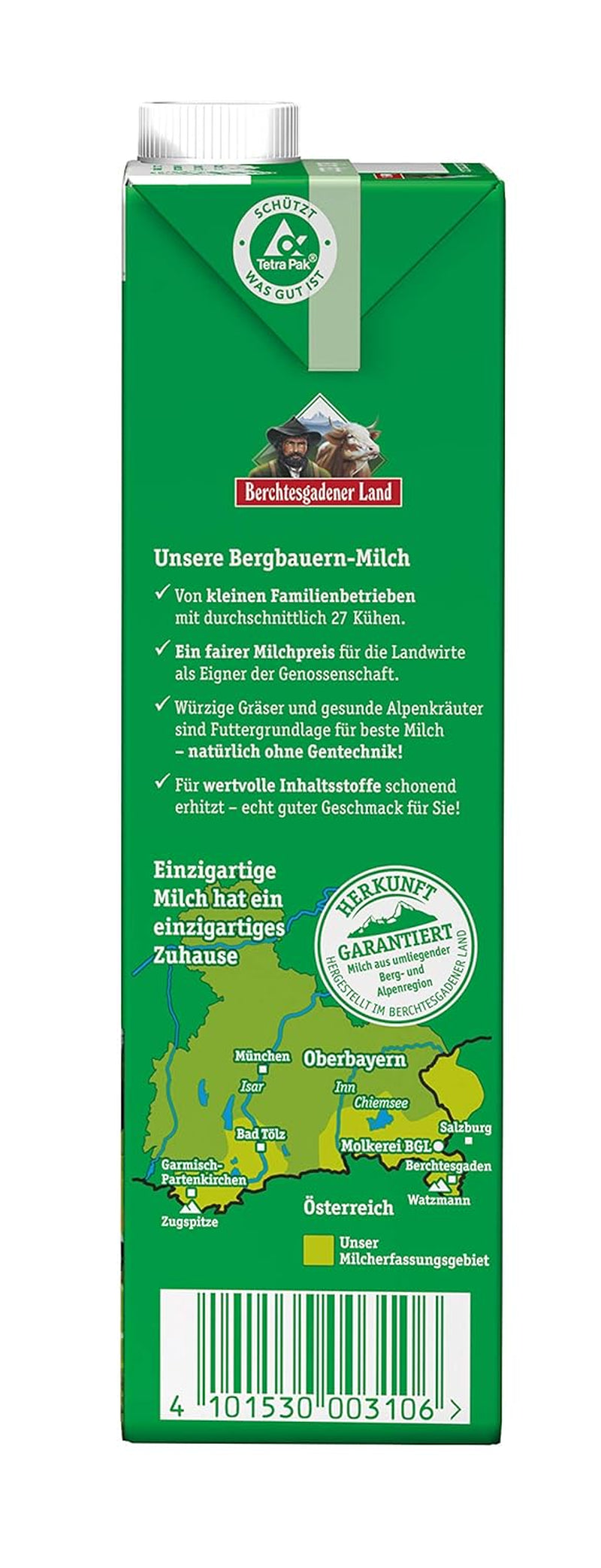 Berchtesgadener Land Haltbare Bergbauern-Milch, 1,5 % fett, 12er Pack (12 x 1 l)