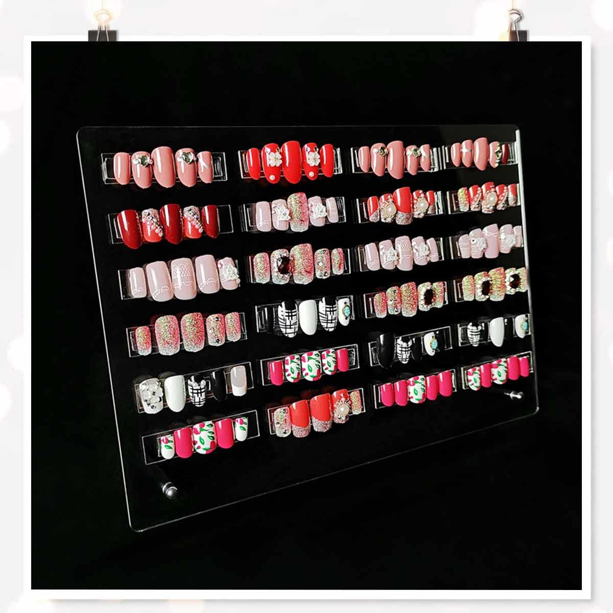 Nageldisplaypanel i akrylglas med displayremsor och nanolim, spikspetsdisplay, transparent nagelkonst-färgkort, nagelkonstdisplay, nagelträningsdisplay (transparent)