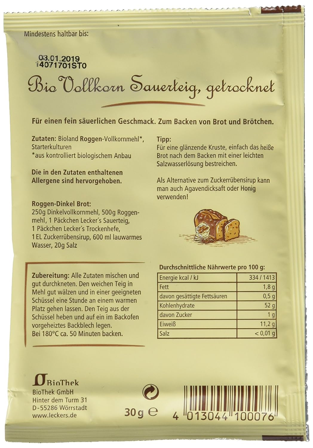 Lecker'S Bio Vollkorn Sauerteig (10 X 30 G) Blandning för bakning och matlagning Naty Shop