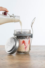Kilner frukostburk med sked / 350 ml, Ø 9,5 cm / 5 st | takeaway müslikopp / giftfri / glasbehållare med lock för müsli, gröt och yoghurt / havrebehållare över natten Naty Shop Matförvaringslådor