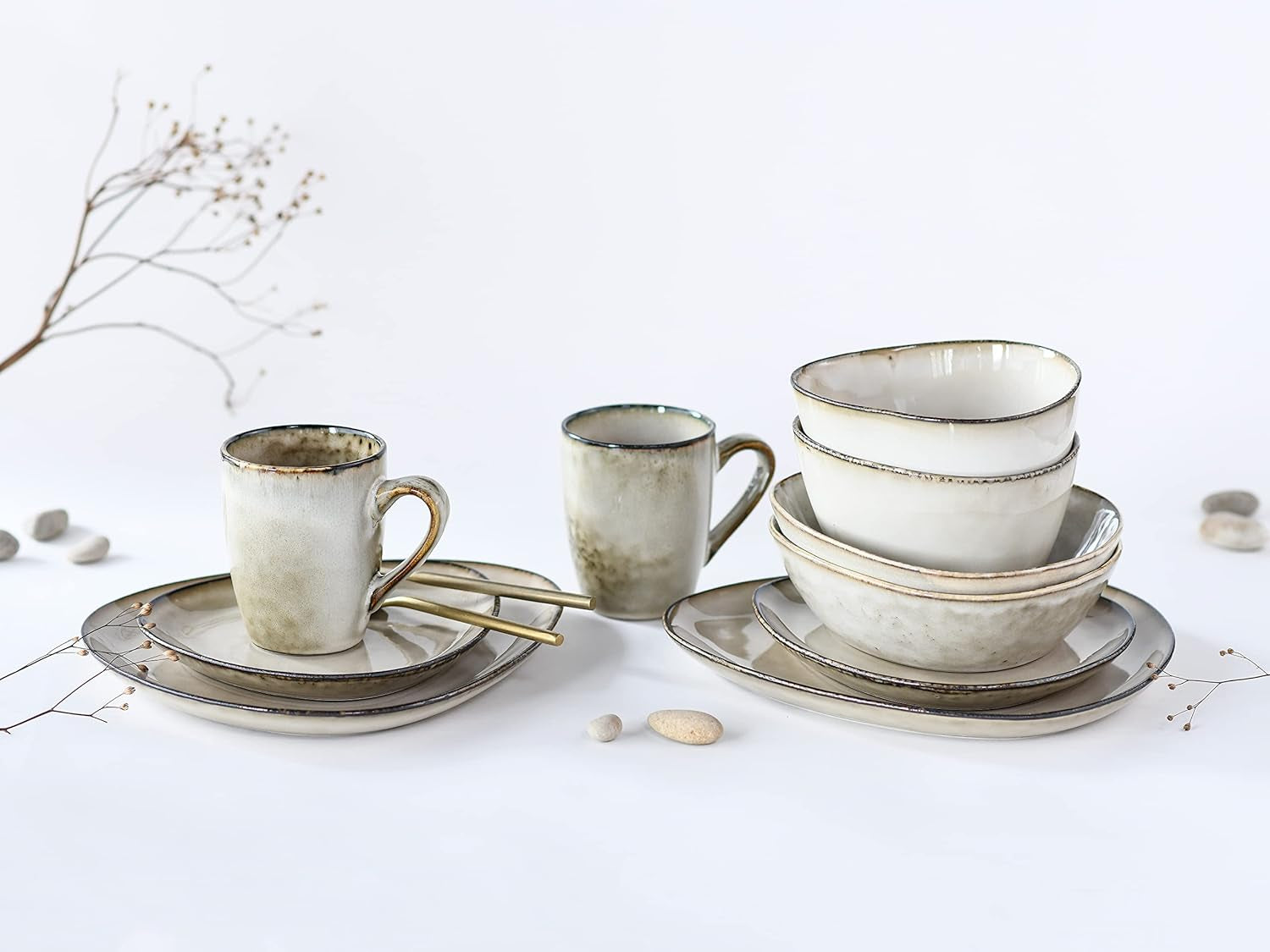 CreaTable, 23769, CLOUDY Series, Sand, 10-delat servisset, porslinskombinationsservice, diskmaskin och mikrovågssäker, kvalitetstillverkning
