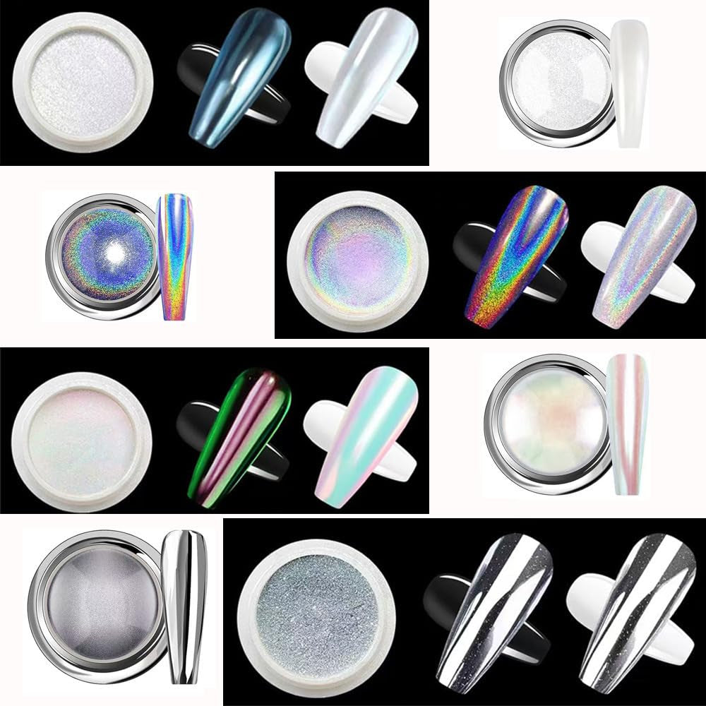 Chrome Nail Powder Aurora Ice Shimmer Chrome Pigment Powder 4ST Chrome Powder Nägel Nail Art Nageldesign