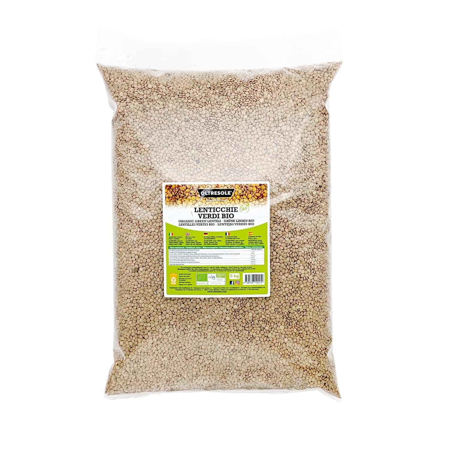 Ekologiska gröna linser 5 kg, hela ekologiska baljväxter, källa till protein och fibrer, rik på fibrer och mineraler, ekonomipaket