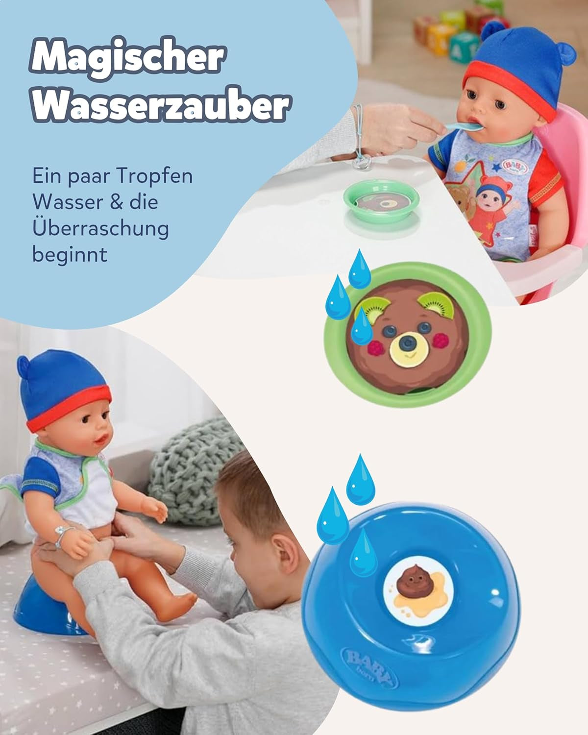 BABY Born Jonas - babydocka 43 cm - 10 funktioner inklusive tillbehör och madrass - Fungerar helt utan batterier - Lämplig för barn från 3 år och uppåt