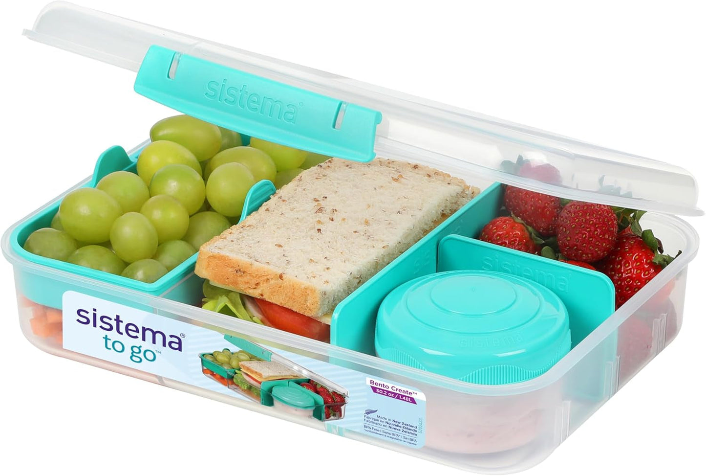 Bento Box TO GO matlådesystem med fack | 1,25 L matlåda med yoghurt/fruktbehållare | för barn och vuxna l | BPA-fri Minty Teal [21685-8T], mintgrön Matförvaringslådor Naty Shop Minty Teal 1,48 L (Inkluderar 150 Ml Pot)