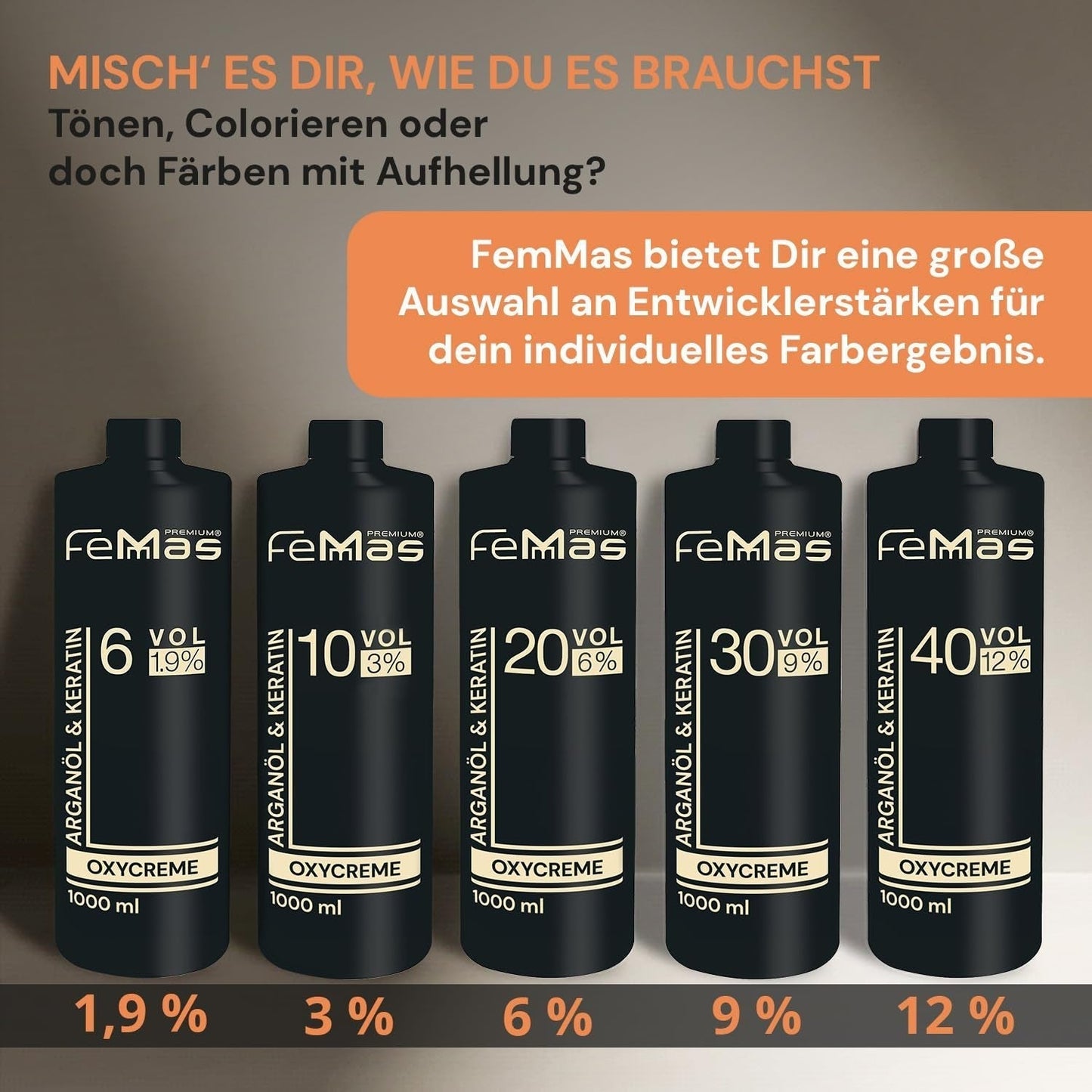 FemMas Oxycreme i 6% 1000 ml I Oxidationsmedel för hårfärgning och färgning I Enkel applicering och optimal fixering I Framkallare för enhetliga resultat i salongskvalitet I Framkallare för hårfärgning Hårfärgning Naty Shop