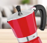 Cilio Classico espressomaskin för 6 koppar | elektrisk 480W | Ø 11,5 cm Höjd: 25 cm | aluminium | röd | integrerad häll | med värmebevarande funktion och reducerande filter | för resor eller camping