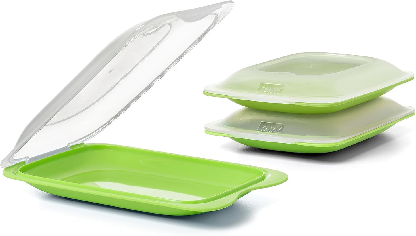 TATAY Fresh Slicer Box Set med 4, BPA-fri, återanvändbar, stapelbar, diskmaskin & MWO, slumpmässiga färger. Mått 17 cm x 3,2 cm x 25,2 cm Naty Shop Matförvaringslådor Korvbehållare - Set med 3 - Mini