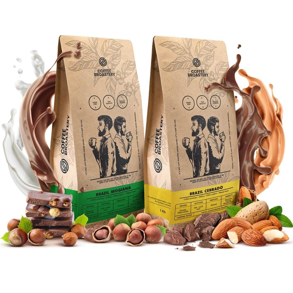 Set med kaffebönor 2x1kg 2000g | Brasilien Mogiana | Brasilien Cerrado | Brasilien | Specialkaffe | Nystekt