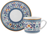 KARACA Beylerbeyi - 12-delat turkiskt kaffekoppset Porslin Espressokopp Set om 6 med fat 80ml Espressokoppset Traditionell design - Blå