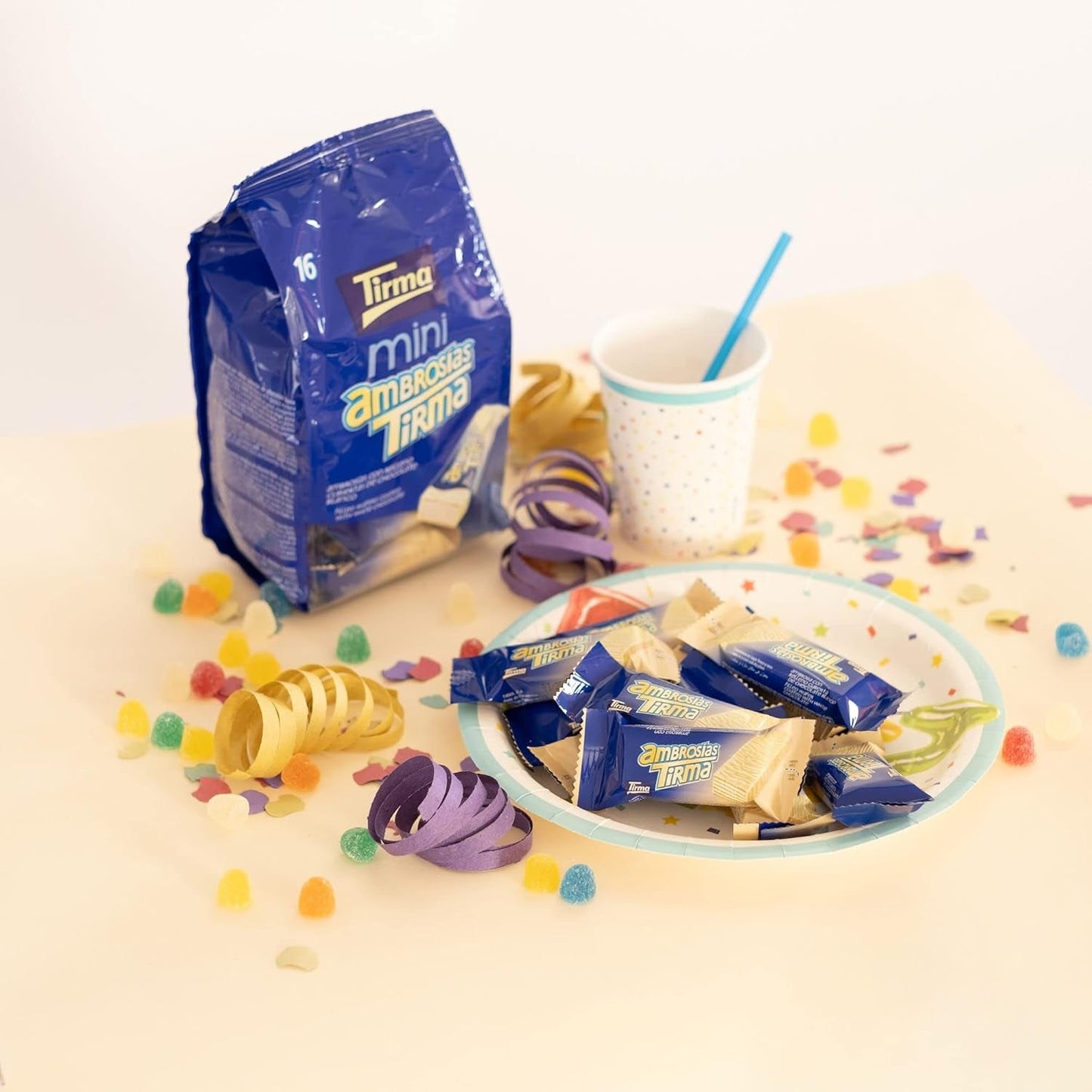 Tirma Mini vit chokladrån | (16 enheter x 13,5 g), 216 g | Delikat krämfyllning | Icke-GMO | Lämplig för vegetarianer | Individuellt förpackade | Packat mellanmål
