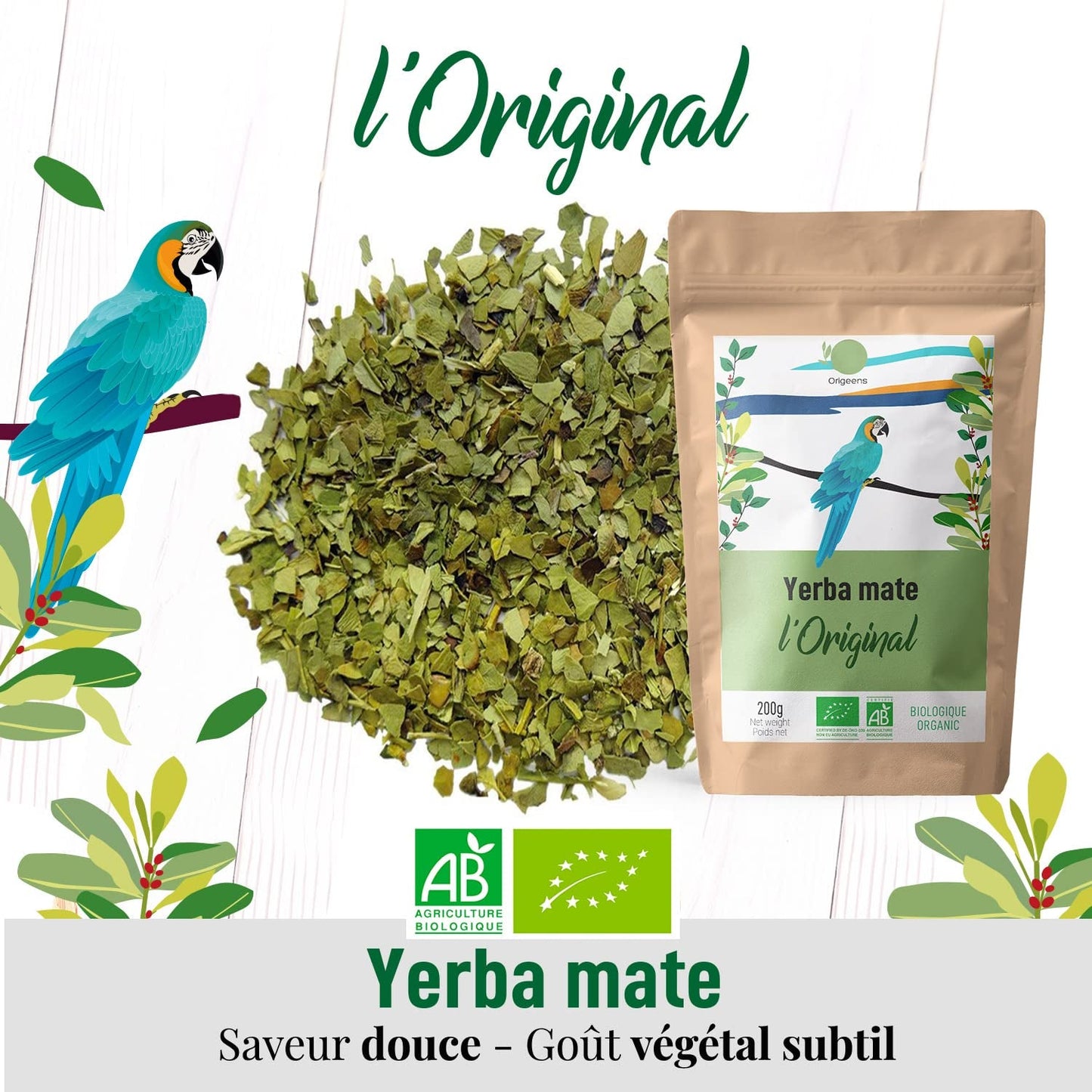 ORIGEENS BIO YERBA MATE TEA 200G - The Original I Bio Yerba Mate orostad, blad, utan stjälkar, damm och smulor I Energigivande och avgiftande dryck