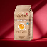 Schwiizer Schüümli Crema Mild, 100 % premium Arabica-kaffebönor, fruktiga och nötiga, för helautomatiska kaffemaskiner, 2/5 styrka, lättrostad, Rainforest Alliance-certifierad, 1 kg (förpackning med 2)