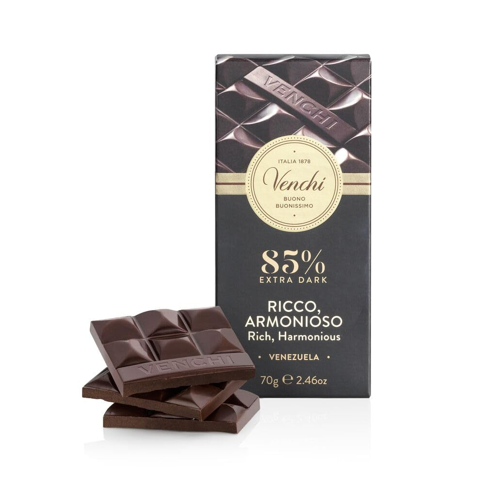 Venchi - Chokladkaka 85%, 70g - Med knapriga rostade kakaobönor - Glutenfri - Vegansk
