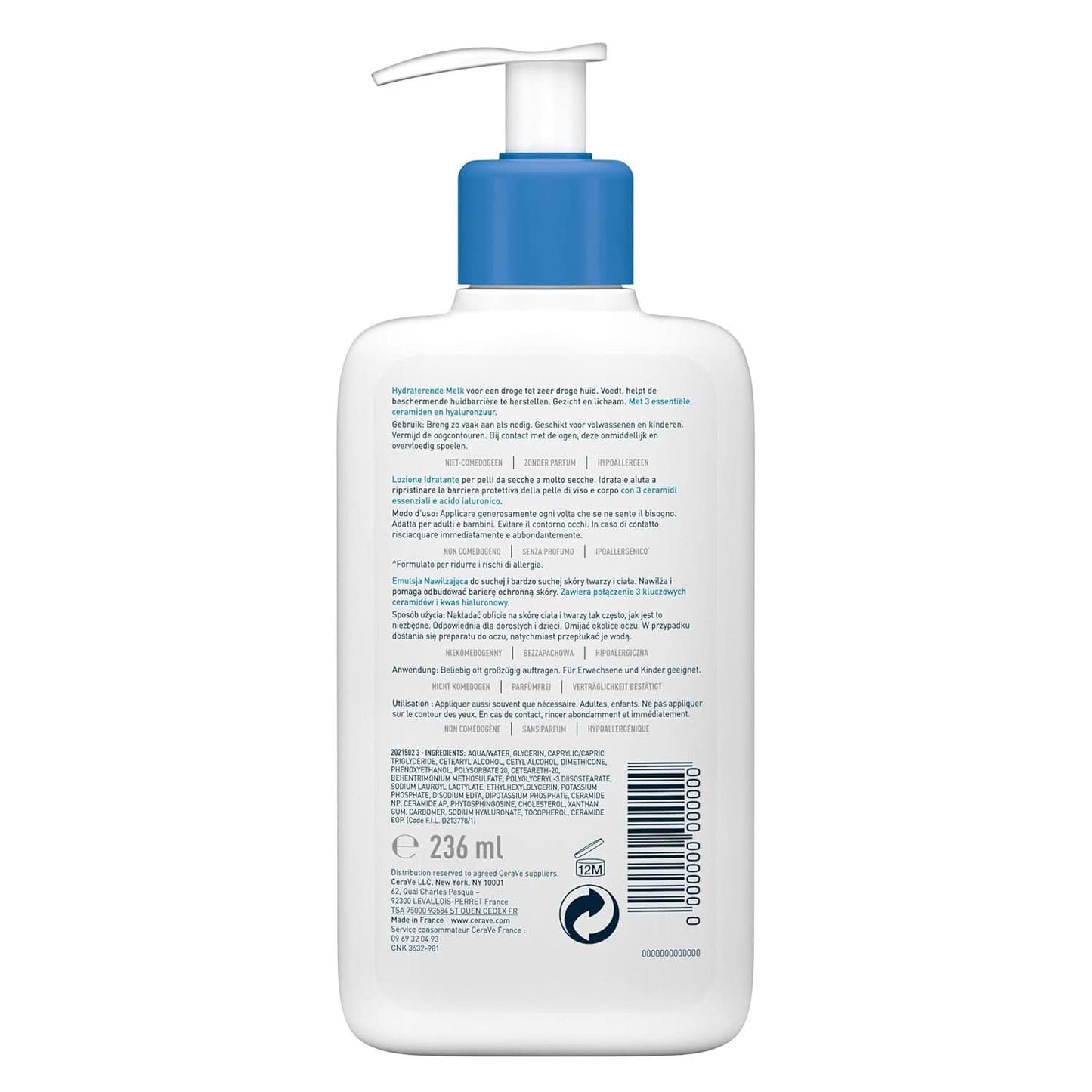 Cerave bodylotion med doseringspump, lämplig för atopisk dermatit och torr eller mycket torr hud, 236 ml Kosmetika och skönhet Naty Shop